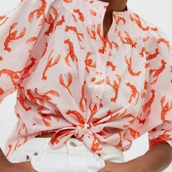 Anthropologie Whimsy Lobster Print Button Down Shirt - Picture 4 of 15